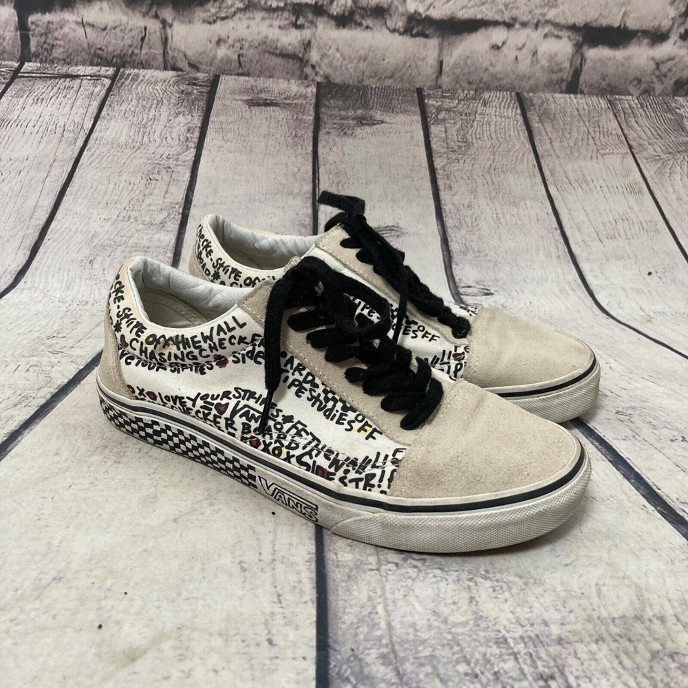 Vans Old Skool‎ DIY Womens 8 Mens 6.5 Canvas Suede Sneakers Shoes Black White